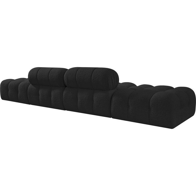Ames Upholstered Sofa, Black Boucle Fabric, 2 Armless, 2 Ottoman