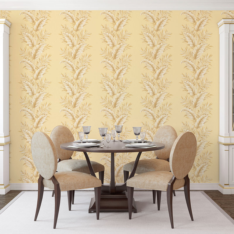 Palazzo Fern Stripe Wallpaper Roll, Gold/White