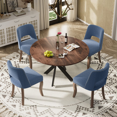 Ensemble de salle à manger à piédestal rond avec chaise en bois