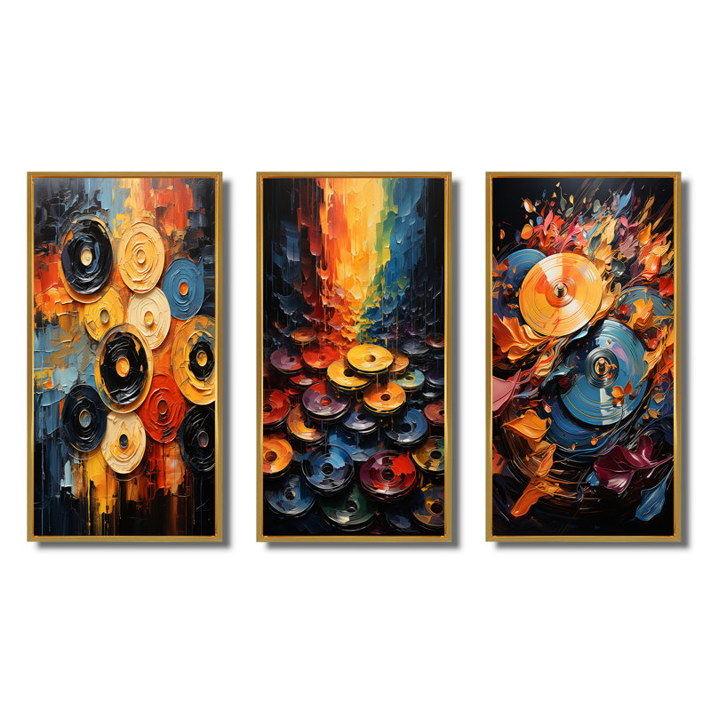 "Colours symphonique", 3 pièces sur toile, Encadrement doré, H 32 po x l 48 po