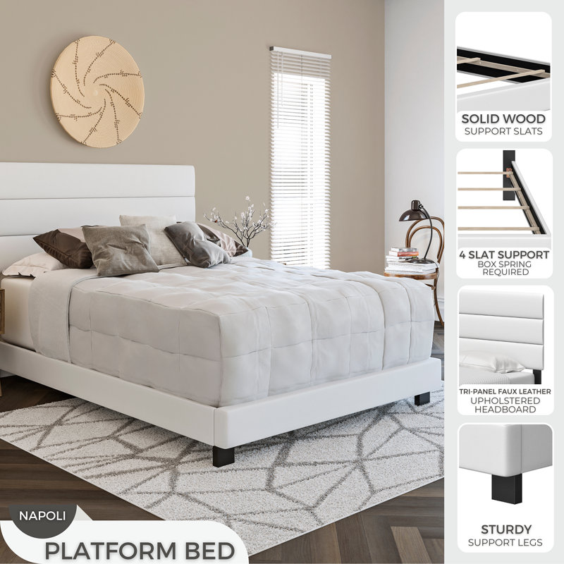 Boyd Sleep Napoli Faux Leather Fabric Upholstered Platform Bed Frame w/Adjustable Headboard, no Noise Strong Wood Slat Support, Box Spring/Foundation Required, Easy Effortless Assembly,