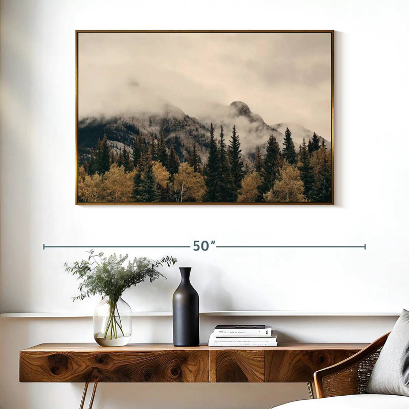 Foggy Banff National Park, Cadre flottant doré, 40 po x 27 po