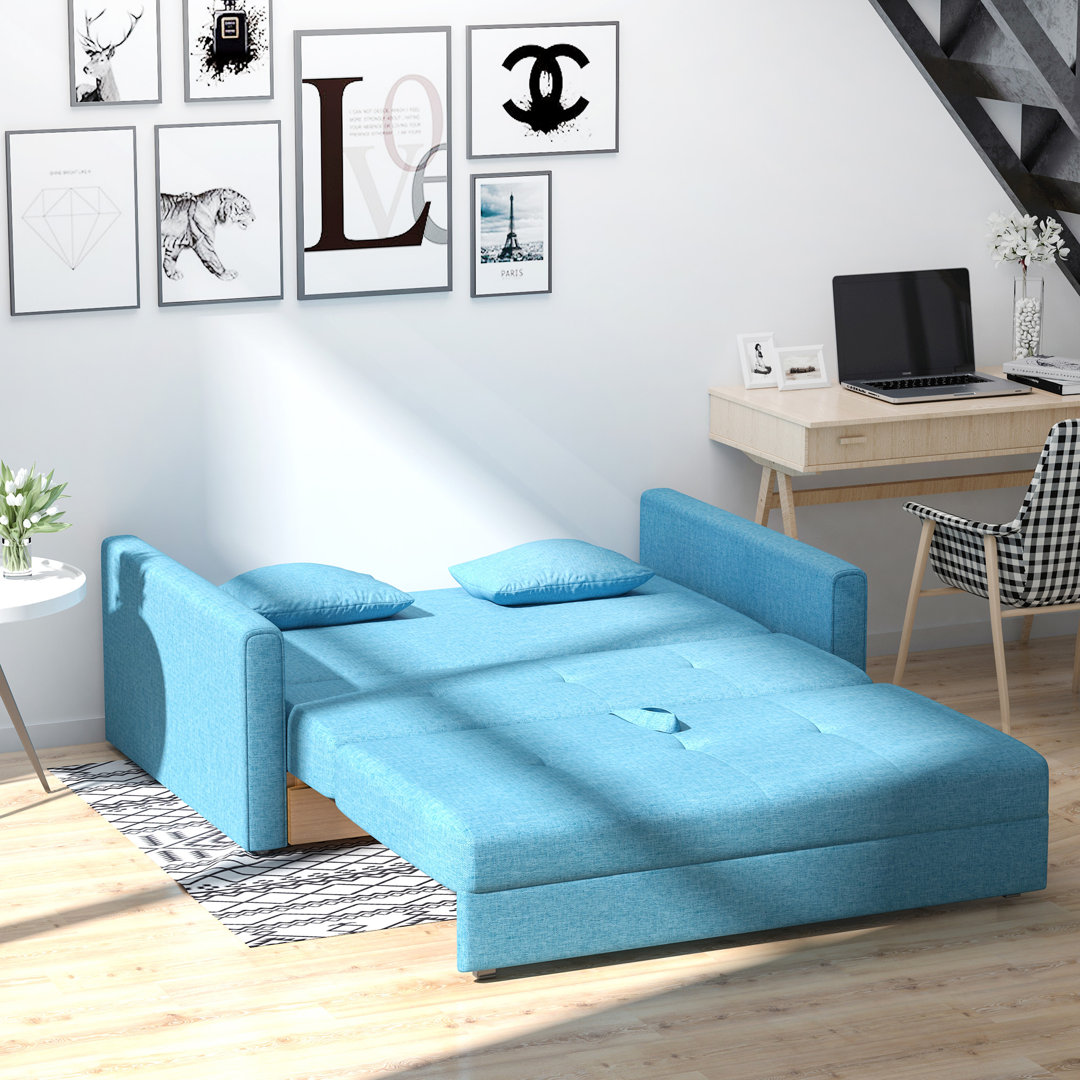 Schlafsofa 2-Sitzer Sofa Mit Bettfunktion, Polstersofa Mit Stauraum, Rückenkissen, Schlafcouch Für Wohnzimmer, Polycotto...