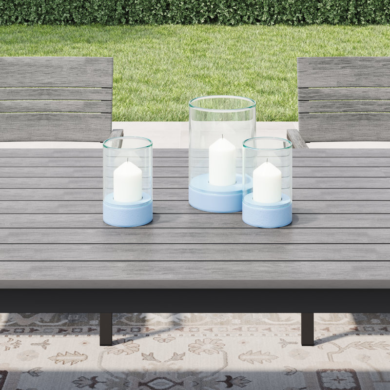 Abby 78.74'' Rectangular 6 - Person Outdoor Dining Set with Cushions, Peacock/Gray