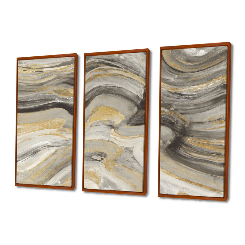 Glam Gold Canion - ensemble de 3 reproductions d'art moderne sur toile encadrées, H 28 po x l 36 po, Cadre flottant brun