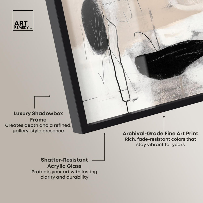Lumina Neutralis I Shadowbox Print, art minimaliste par Art Remedy, Noir, H 31 po x l 46 po