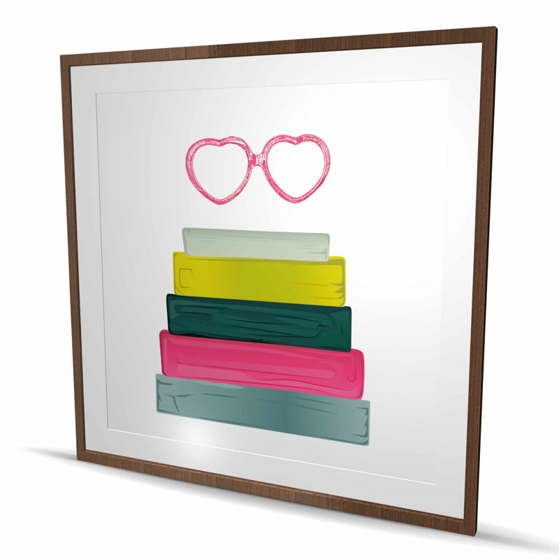 Verres en forme de cœur avec livres - Impression de chambre à coucher | Décoration intérieure, H 48 po x l 48 po, Brun