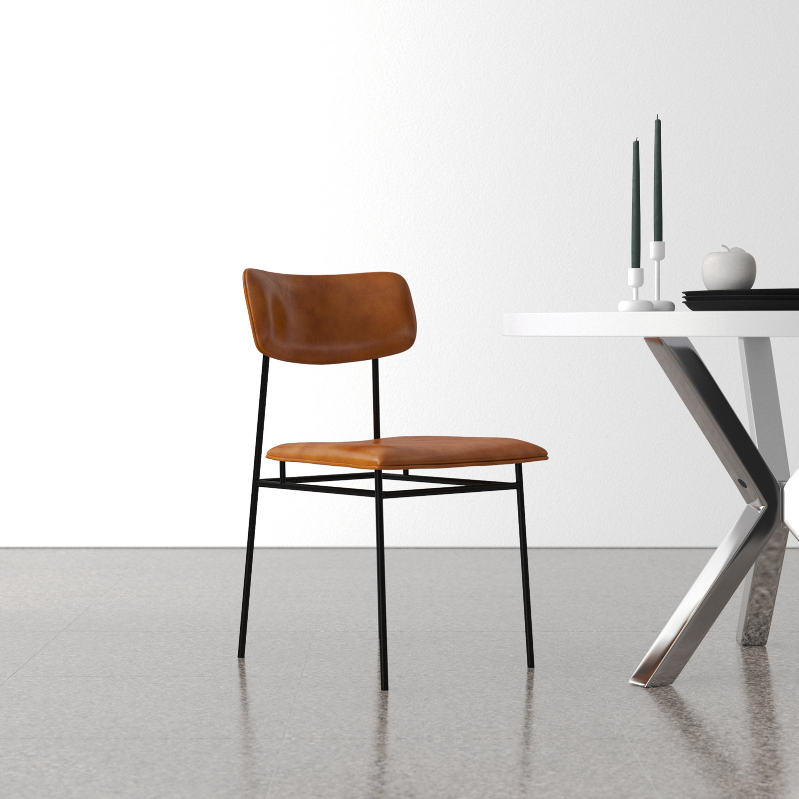Turin Genuine Leather Dining Chair, Brown Pebbled Top Grain Leather