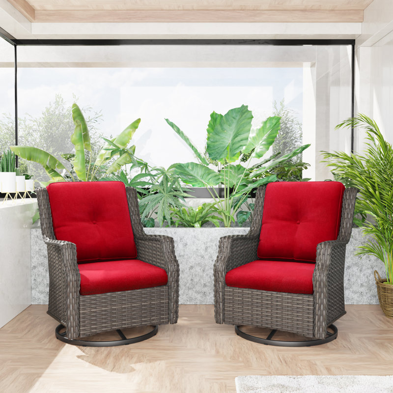 Nieo 2-Piece Swivel Patio Chairs with Cushions, Red