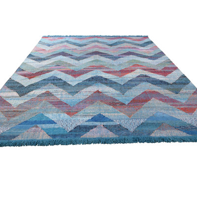 One-of-a-Kind Hand-Knotted 2010s Kilim Blue 10'3" x 11'11" Wool Area Rug
