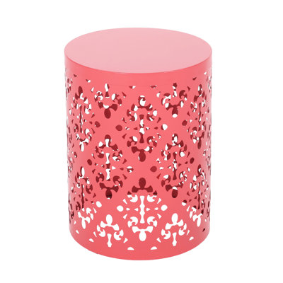 Outdoor Metal End Table With Coral Coloring And Iron Frame Large Side Charming