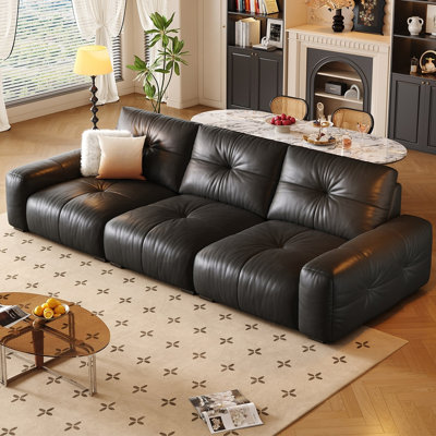 Black Genuine Leather Modular Sofa cushion couch