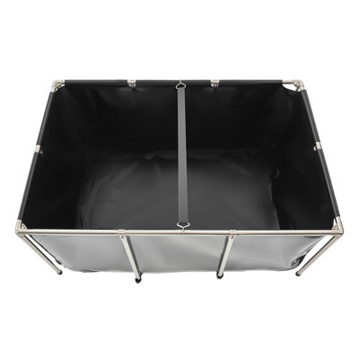Étang à poissons rectangulaire en toile hors-sol avec panneau transparent, réservoir en PVC de 270 gallons avec cadre en acier inoxydable et robinet de vidange, noir