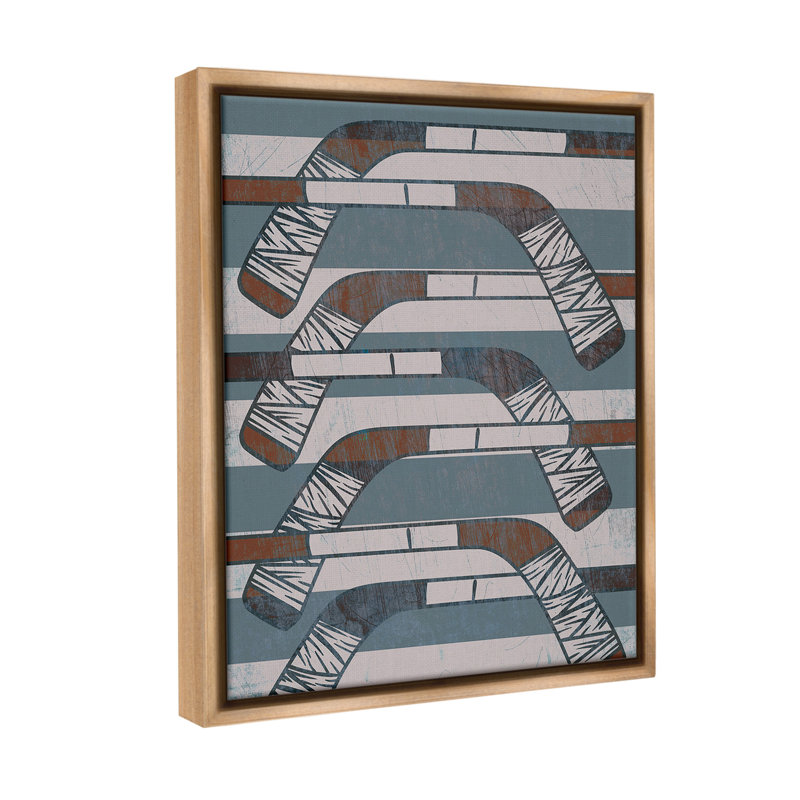 "Crossed Hockey Sticks" par Lil 'Rue sur toile, Cadre flottant orme Montalcino, H 31 po x l 25 po
