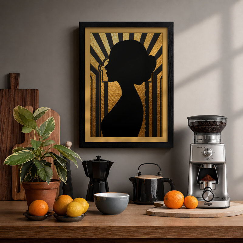 Golden Profile Art Deco - Framed Print, A1 - 84.1 x 59.4 cm, Black