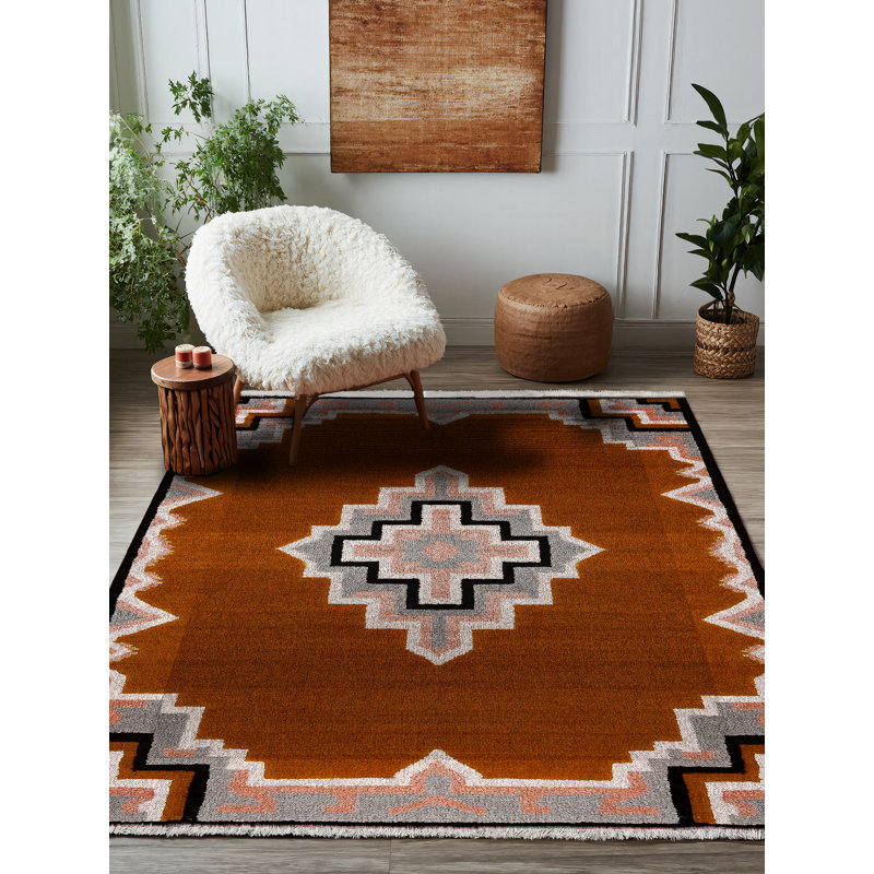 Buckwalter Collection Digital Print Cotton-Polyester Brown Moroccan Rug, Rectangle 5'3" x 8'3"