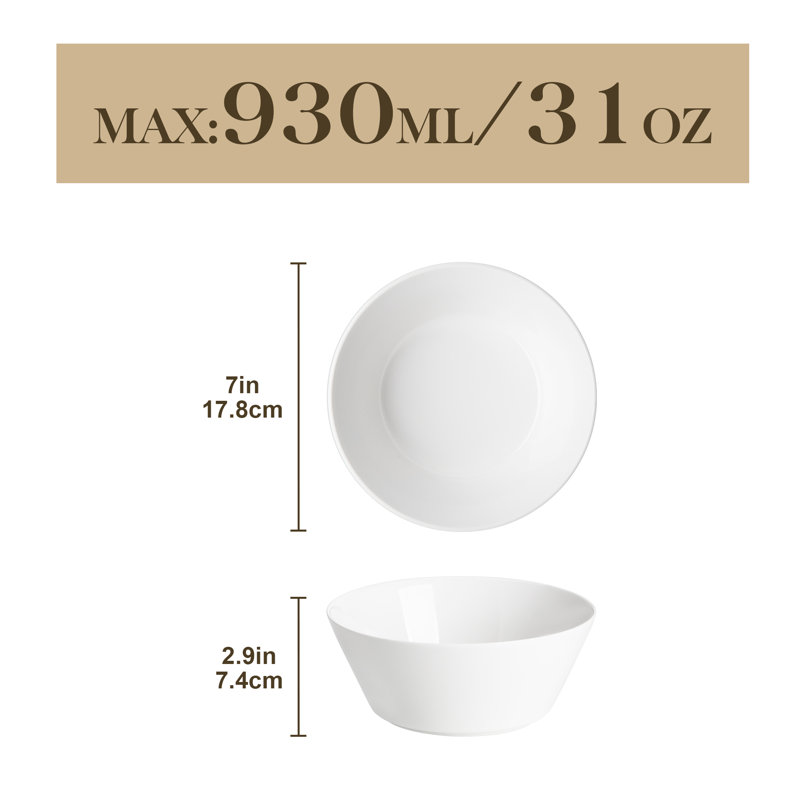 3-Piece 930ml White Porcelain China Cereal Bowl Set