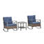 Ensemble de conversation d'extérieur en osier bleu foncé 3 pièces avec deux chaises berçantes et une table d'appoint