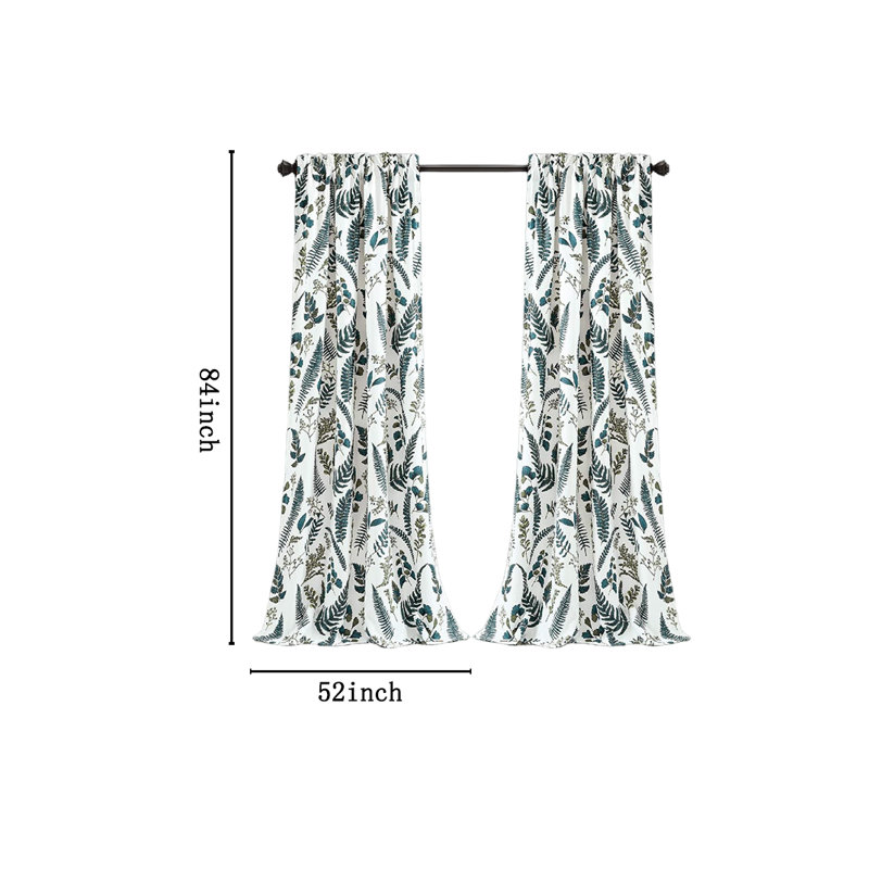 Devonia White and Green Floral Polyester Blackout Curtains
