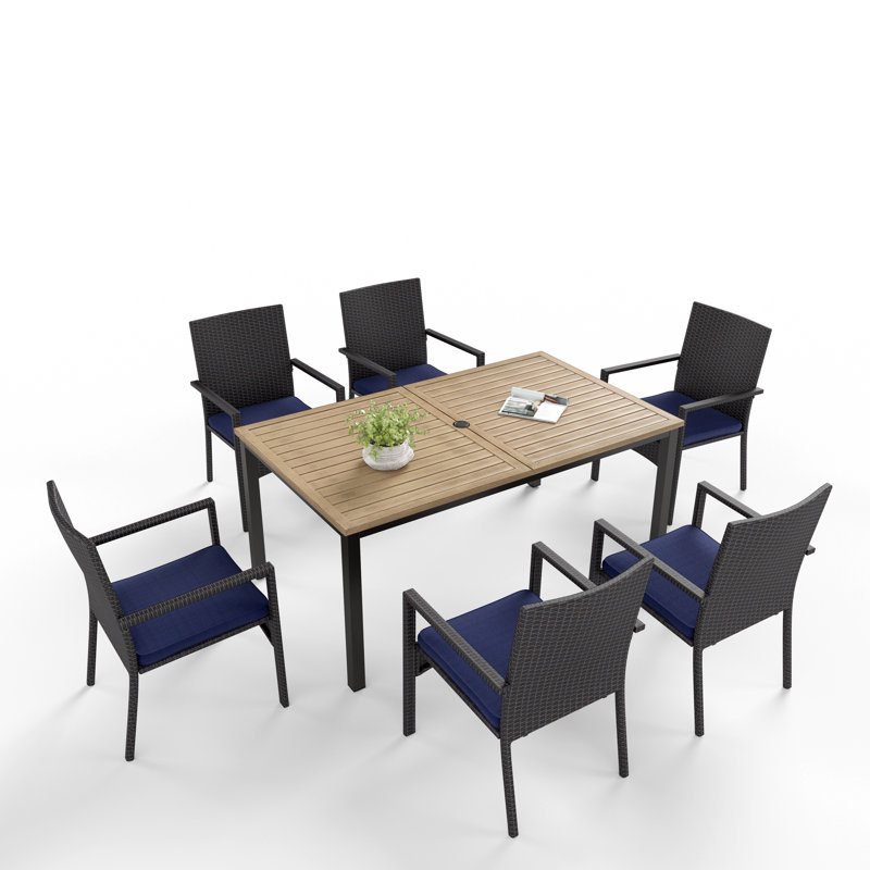 6 - Person Premium All-Weather Wicker Patio Dining Set with Rectangular Table , Cushions Included