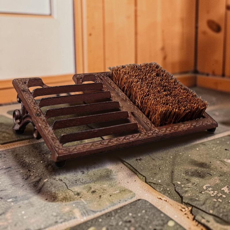 Cast Iron Boot Scraper & Brush 34.5cm Rustic Outdoor