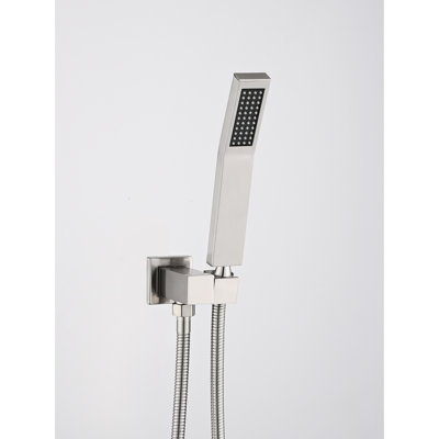 Ceiling Mounted Shower In Brushed Nickel - 16" Head & Handheld Natural Rainfall Experience Mimicry Self-Cleaning Nozzle Congruent With American Standard Pipe Connections Bathroom