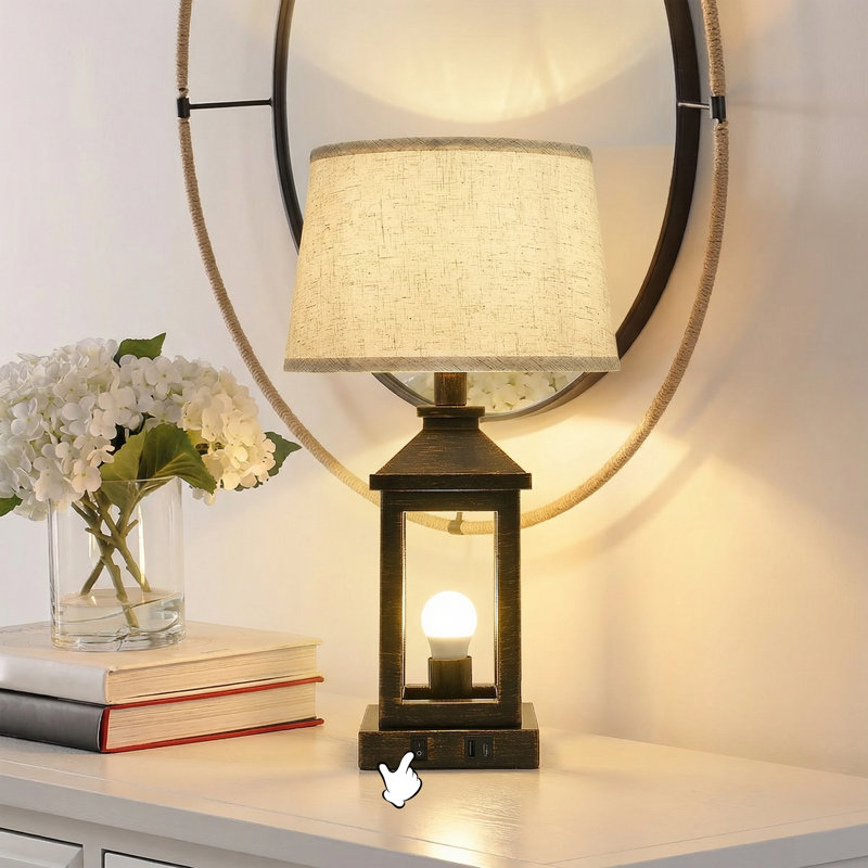 Lampe de table pour le salon, lampes de maison de campagne avec USB A + C et veilleuse, lampes de chevet rustiques de 21 po avec commande tactile à intensité variable à 3 voies, lampe de table de chevet pour la chambre à coucher (ensemble de 2)