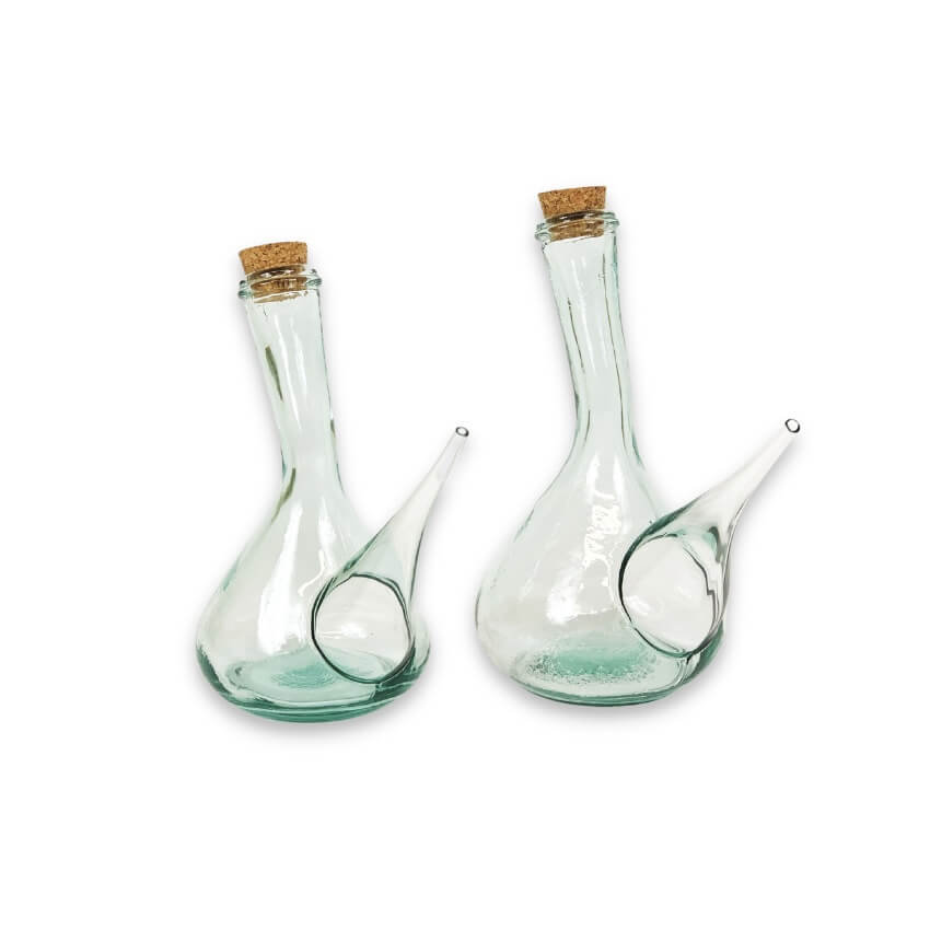 Set Of 2 Spanish Porron Decanter/pourers With Cork 750 & 500 Ml