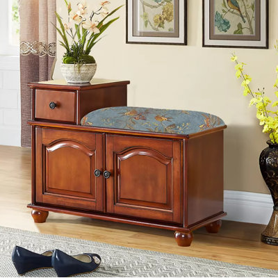 Solid Rubberwood Shoe Cabinet with Seating