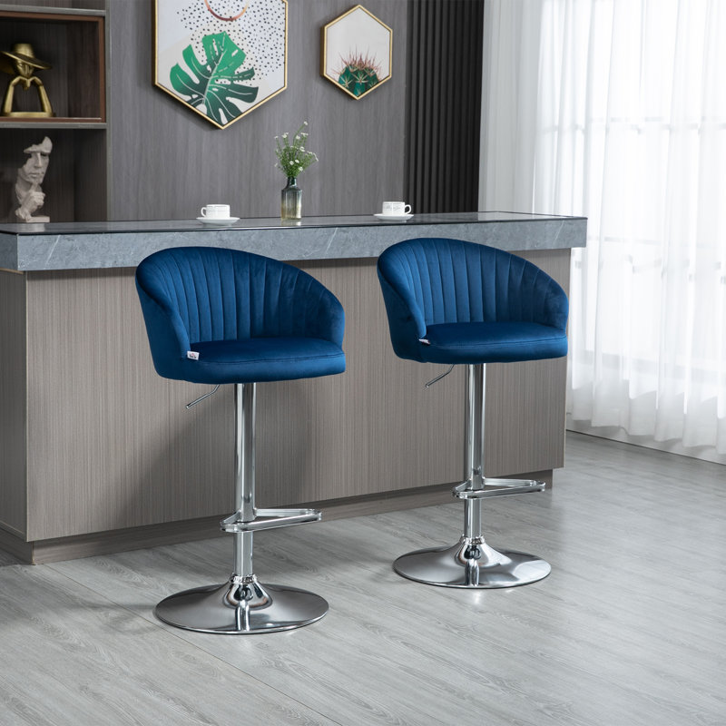 Tabouret de bar pivotant à hauteur ajustable Hartig, Bleu / Argent