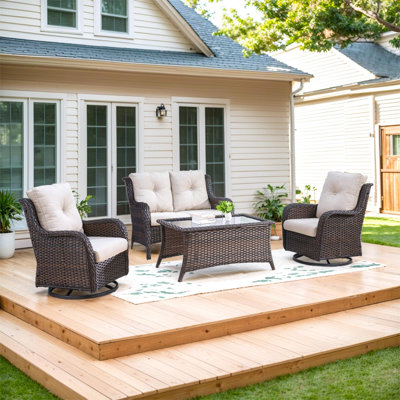 Carolina 4-Person Square Outdoor Conversation Set With Loveseat And Swivel Glide Chair