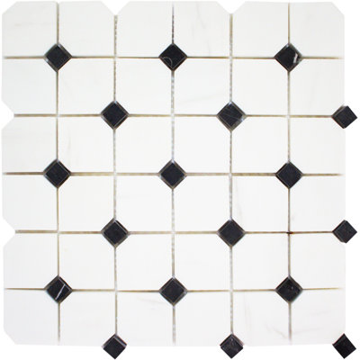2" HEX BIANCO DOLOMITE W/ BLACK POL