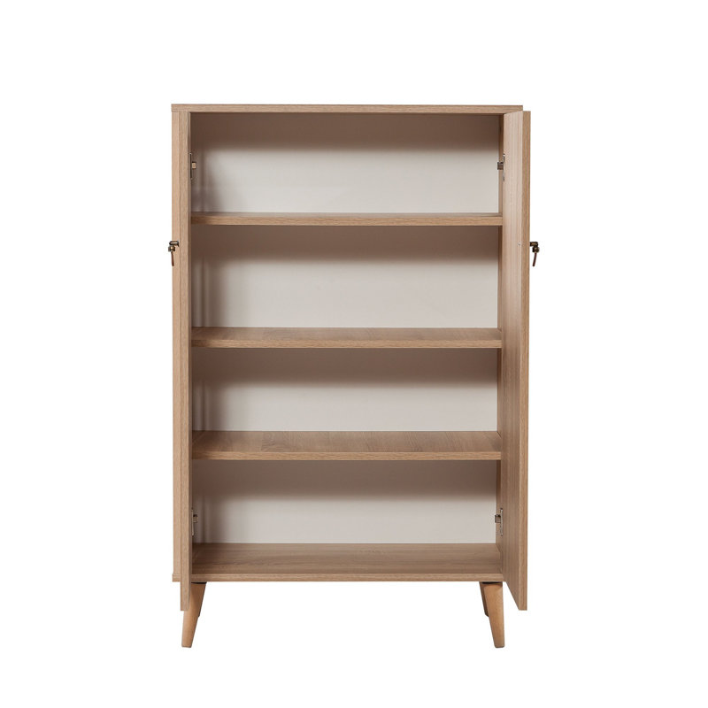 Modern Multi-Purpose Cabinet, Sonoma Oak Finish, 31.5 x 50.0 x 14.2 inches | 100% Melamine Coated Particle Board, 0.71-inch Thickness | Hornbeam Legs, Metal & Rope Handles, UV Coating | Numerous Shelves, Wall-Mountable, Stylish Design
