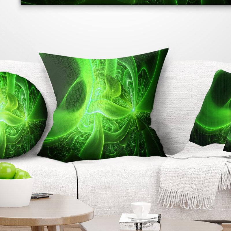 Bright Designs on Black - coussin imprimé abstrait, Vert, Coussin décoratif, 16 po x 1 po