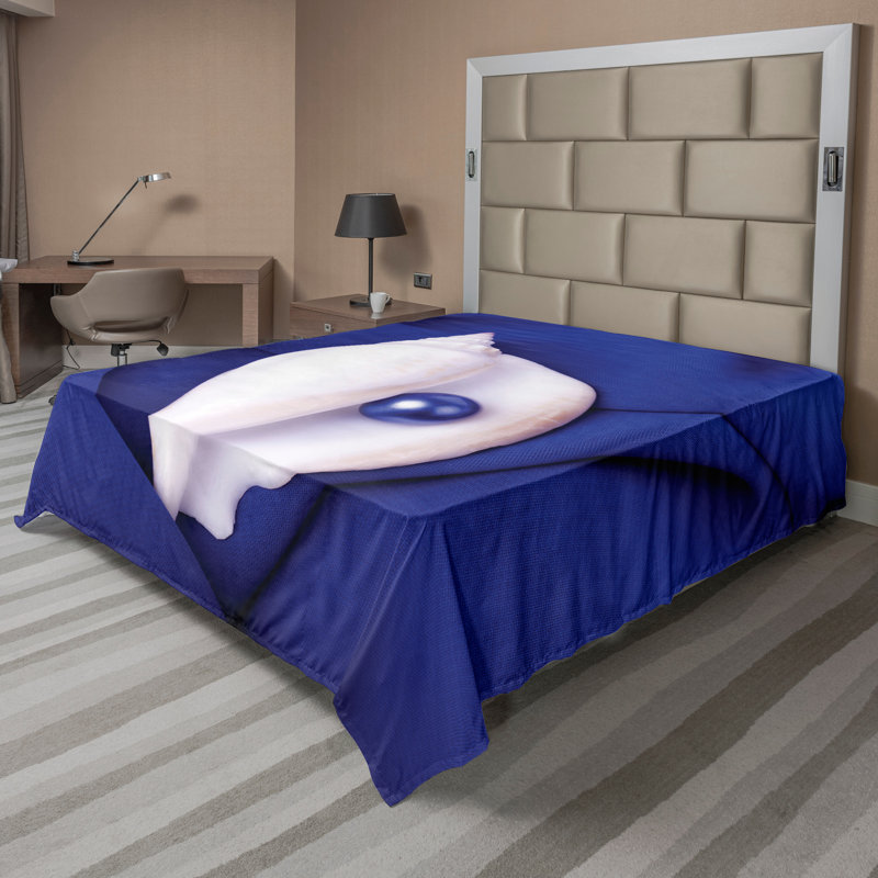Ambesonne Exotic Top Flat Sheet Shell with Pearl Ocean Blue White, King Flat Sheet