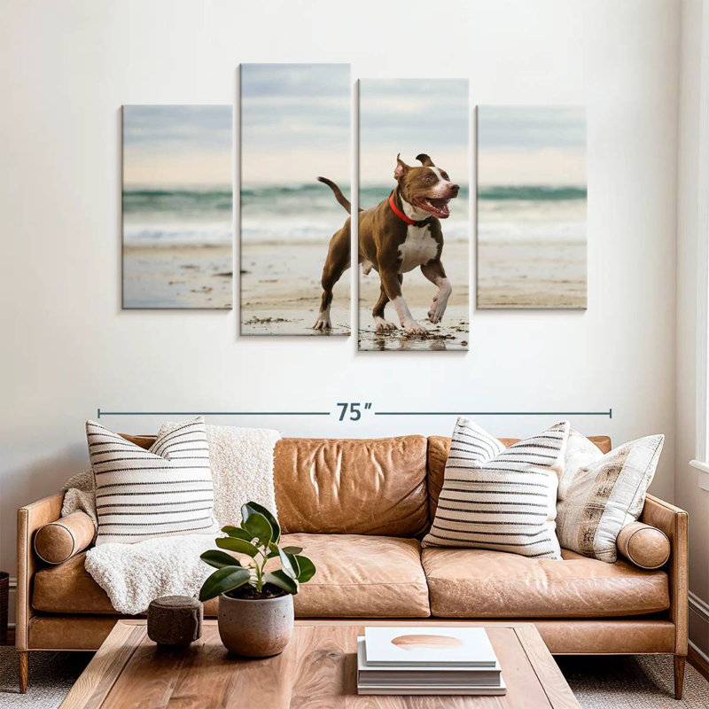 Pit Bull On Beach, 42" H x 68" W