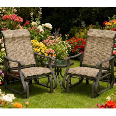 Ensemble bistro avec chaises coulissantes, ensemble bistro avec cadre en acier, table en verre trempé pour patio et jardin