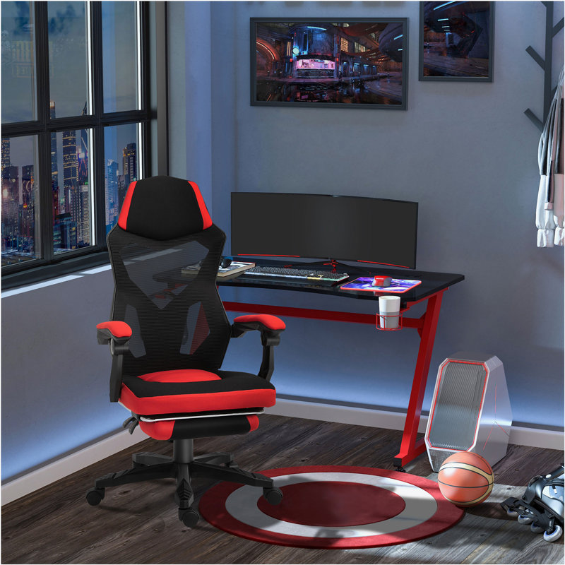 Red and Black High Back Mesh Executive Swivel Chair with Fixed Arms