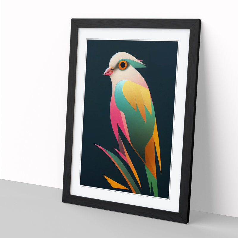 FRM-V0523-252X Bird Retro 1 Piece Single Picture Frame Wall Art, 34cm H x 25cm W x 2cm D, Oak Framed