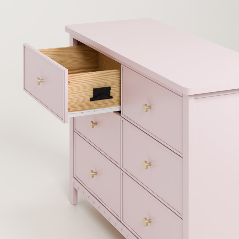Sasha 6 Drawer Double Dresser, Blush