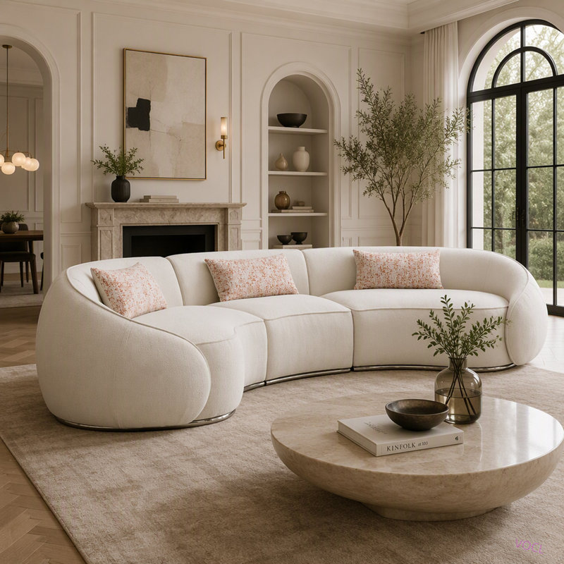 Boucle Sectional Sofa W/3 Pillows