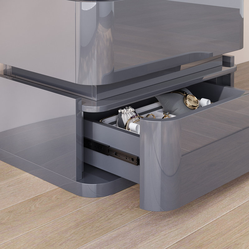 Table de chevet 3 tiroirs avec station de charge et lumière RVB à capteur de mouvement, profil courbé, aucun assemblage requis