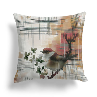 Coussin décoratif oiseau sur une branche