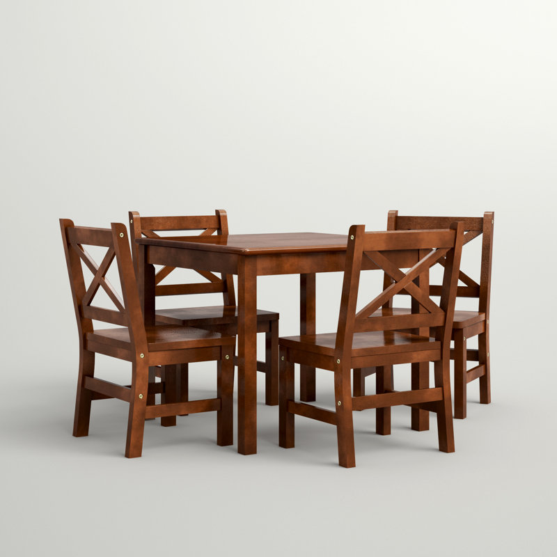 Ensemble de table de jeu et de chaises en bois massif 5 pièces Buckley Kids, café, Café