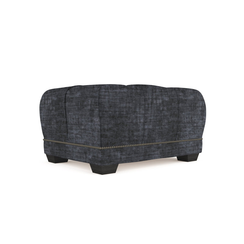 Hudson Ottoman, Plush Velvet Blue Print, Ebony