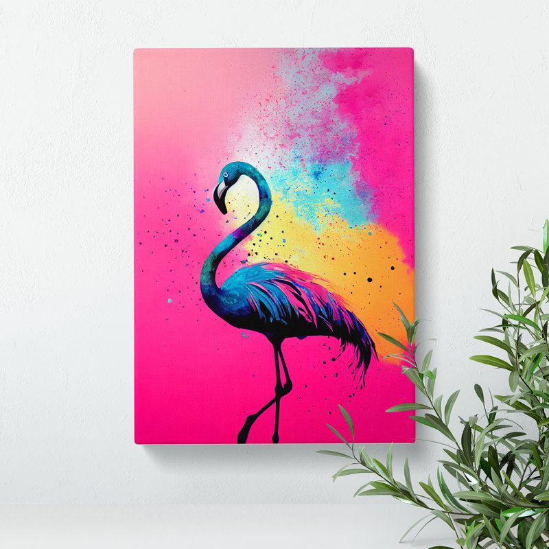Flamingo Paint Splash No.3 - Wrapped Canvas, 76cm H x 50cm W x 3cm D