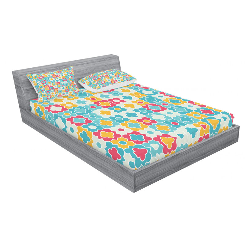 Ensemble de draps en microfibre Quatrefoil, Ensemble de draps pour lit double avec un drap-hou, Bleu