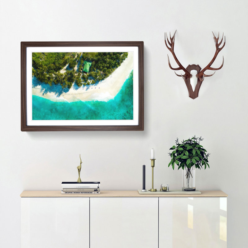 Above A Beach In The Maldives - Picture Frame Photograph Print, 24cm H x 33cm W x 2cm D, Walnut