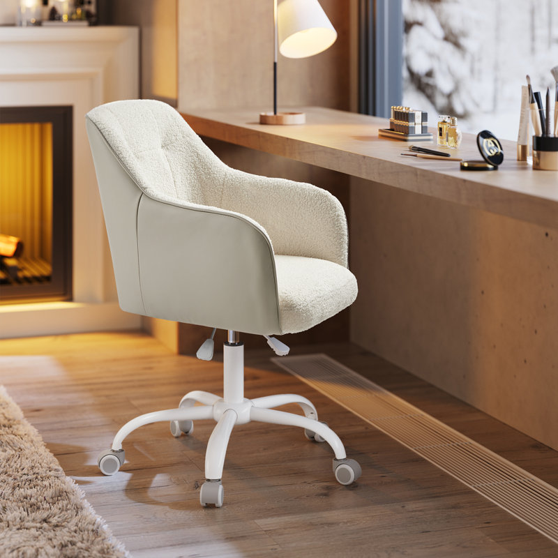 Adjustable Height Swivel Desk Chair 110 kg Load for Home Office Bedroom, Cappuccino Sherpa