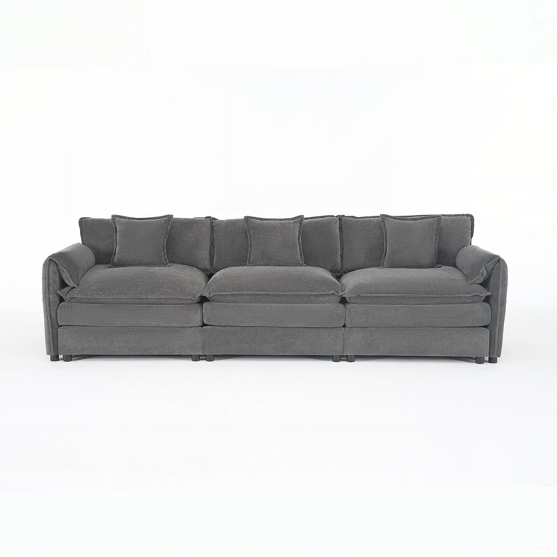 Canapé modulaire surdimensionné à 3 places avec 3 coussins pour le salon, la chambre à coucher et le bureau, Gris